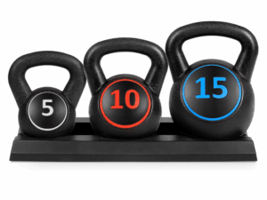 kit de 3 pesas rusas  con soporte