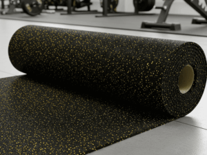 Rollo de piso de caucho negro con pintas amarillas 8mm